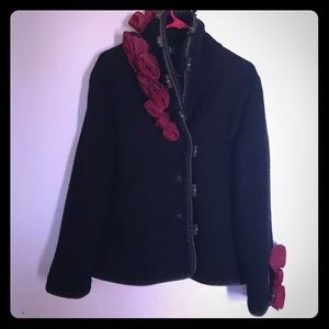 Black wool jacket with roses